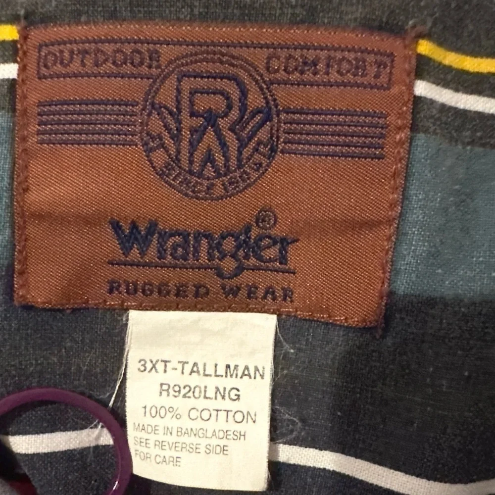 Vintage Wrangler Brushpopper Rugged Wear Striped Western Shirt Mens 3XT 3XL Tall